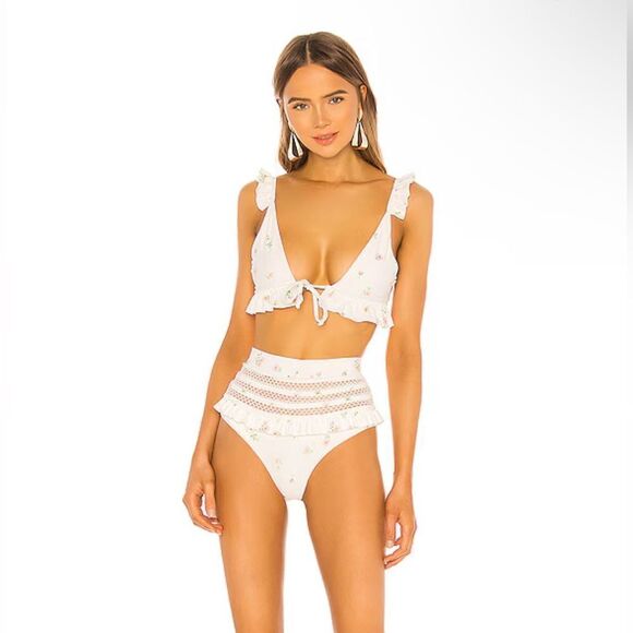Tularosa Dreamer Bikini Top tea party floral ruffle swimsuit Revolve NWT L - Picture 4 of 13